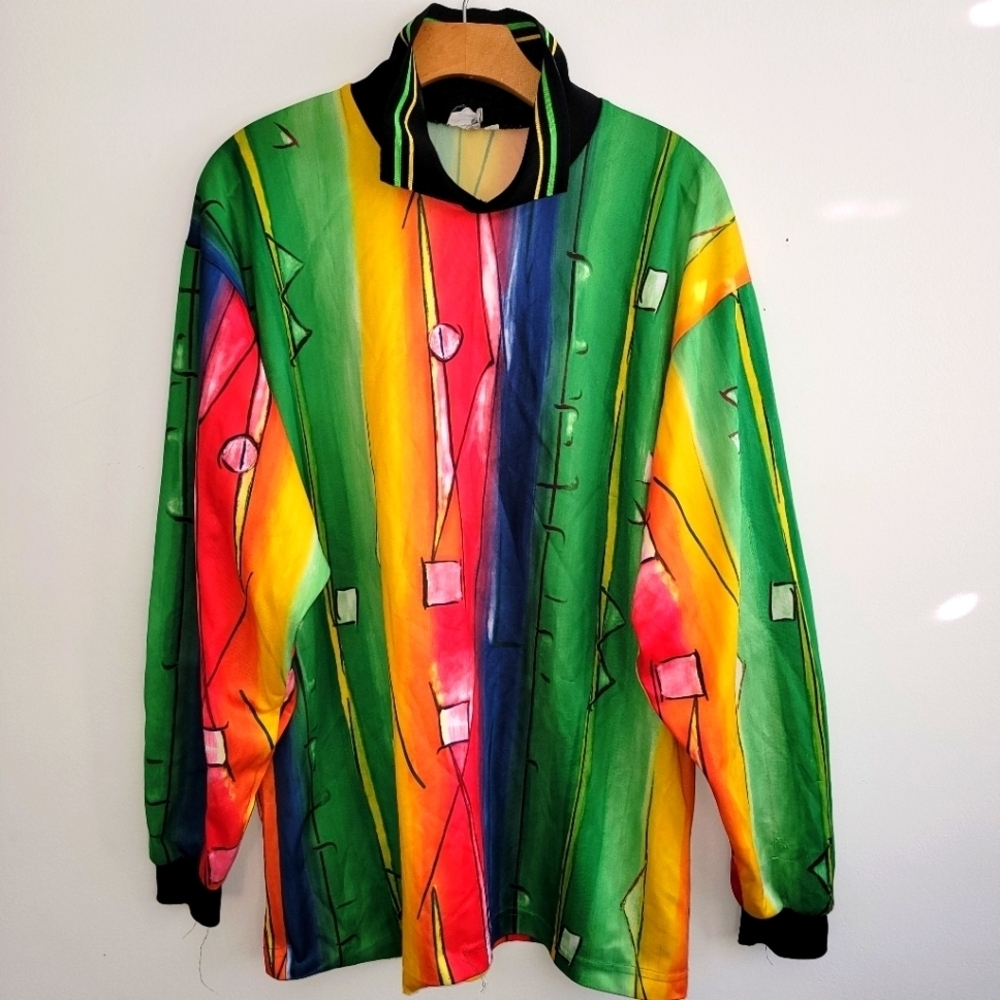 High 5 Vintage 90's Soccer Goal Keeper Jersey M Rainbow Colors Padded Sleeves